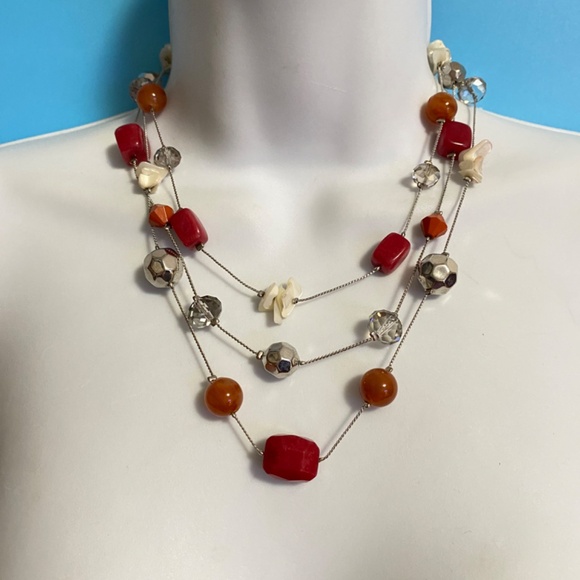 Silver Tone Glass Beads & Natural Shell Beads Sparkly Layered Necklace - Picture 5 of 6